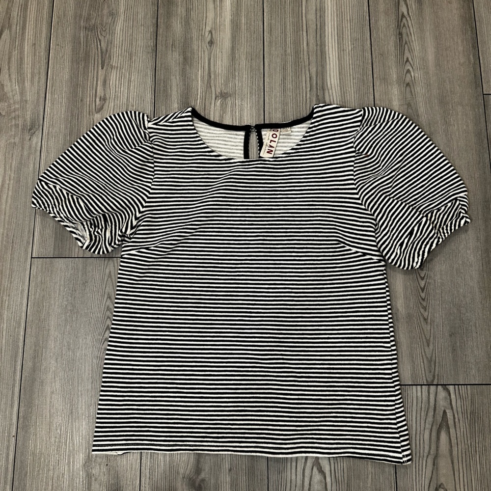 Anthropologie Dolan Black and White Striped Puff Sleeve Top